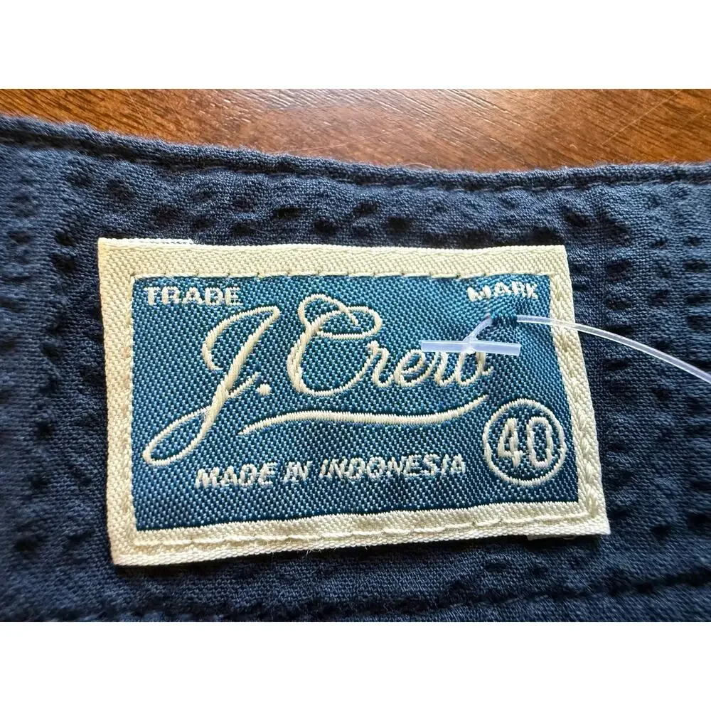 J. Crew Mens Seersucker Board Shorts 40 Navy Blue Cargo Pocket Swim Trunks